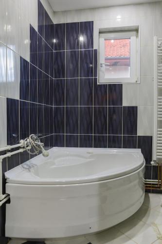 a bathroom with a white toilet and a window at Apartment Mihajlovic in Vranje