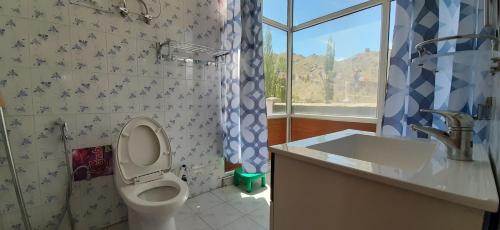 uma casa de banho com um WC e um lavatório em Youthok Guest House em Leh