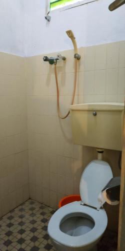 a bathroom with a toilet and a shower at Mahu Lodge in Noloth