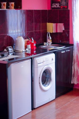 eine Küche mit Waschmaschine und Spüle in der Unterkunft Galavani in Tbilisi City