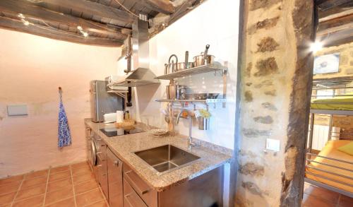 a kitchen with a sink and a counter at Alojamiento Rural Goierri in Barrika