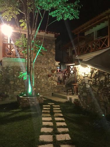 a tree in the yard of a house at night at Villa Makri in Makri
