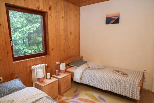 a bedroom with two beds and a window at Dren - Banjska stena in Mitrovac