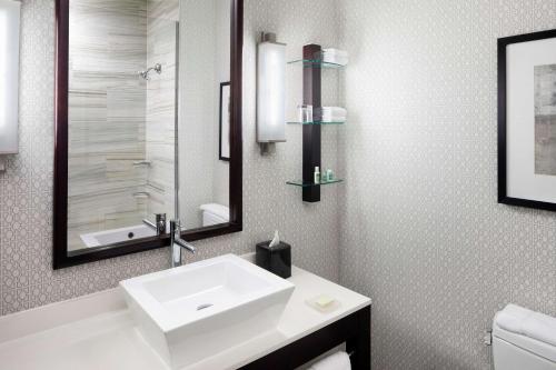 een badkamer met een witte wastafel en een spiegel bij Cambria Hotel White Plains - Downtown in White Plains