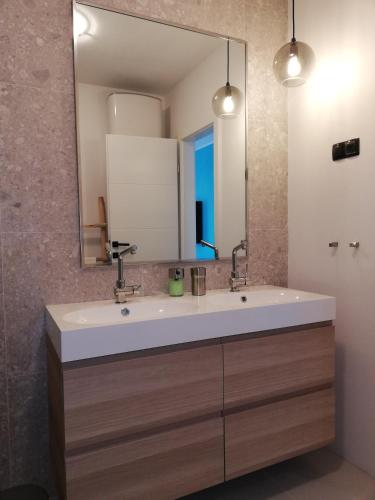 a bathroom with a sink and a mirror at Apartments Pržina in Lumbarda