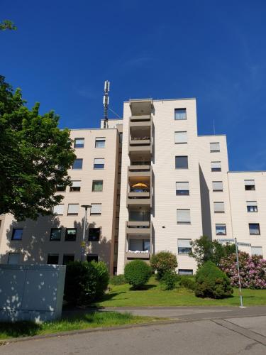 a large white building with a tree in front of it at 60 qm mit Aussicht in Konz in Konz