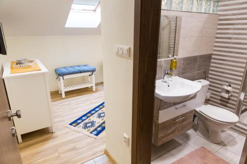 a bathroom with a toilet and a sink at SoleGutta in Kolárovo