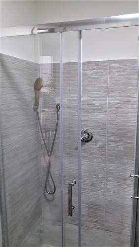 a shower with a glass door with a shower at POMPEI VESEVUS APARTAMENT in Boscotrecase