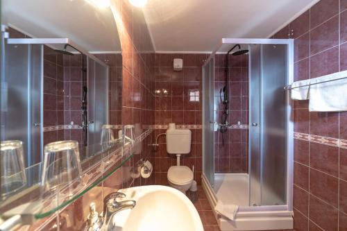 a bathroom with a sink and a toilet and a shower at Hotel Hygge in Biograd na Moru