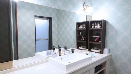 a bathroom with a white sink and a mirror at Pal Annex Kitakyushu (Love Hotel) in Kitakyushu