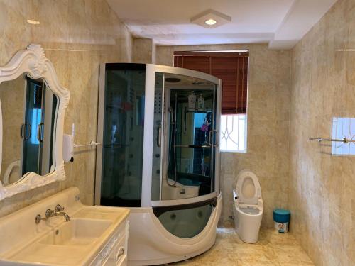 a bathroom with a shower and a sink and a toilet at Nancy Vung Tau in Vung Tau