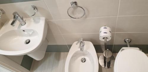 a bathroom with a sink and a toilet at ele&gio accomodation in Tropea