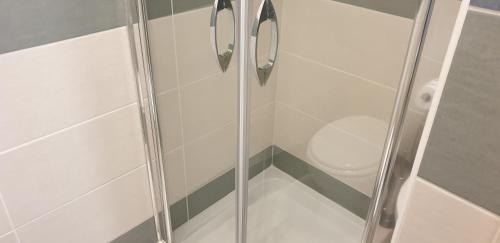 a shower stall with a toilet in a bathroom at ele&gio accomodation in Tropea