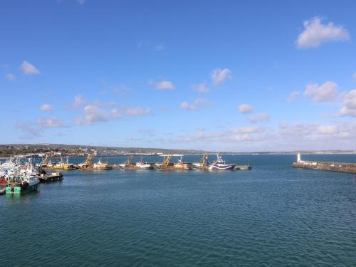 an aerial view of a harbor with boats in the water at Wootton Gray in Mousehole