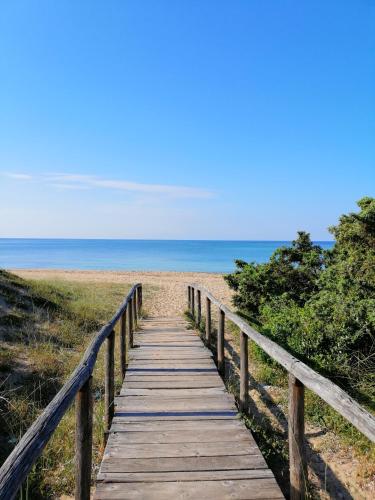 a wooden boardwalk leading to the beach at BORGO LUNA b&b in Manduria