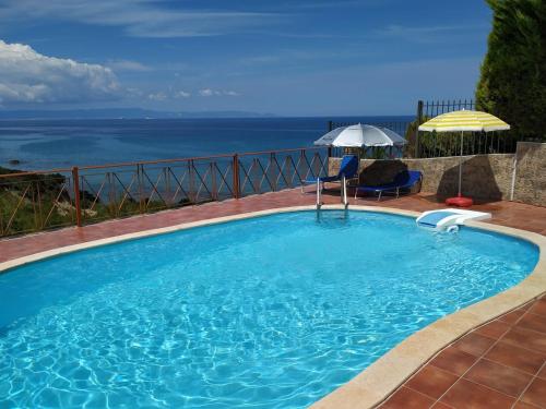 a swimming pool with a view of the ocean at Analipsi House Afrodite in Kástro Tornéze