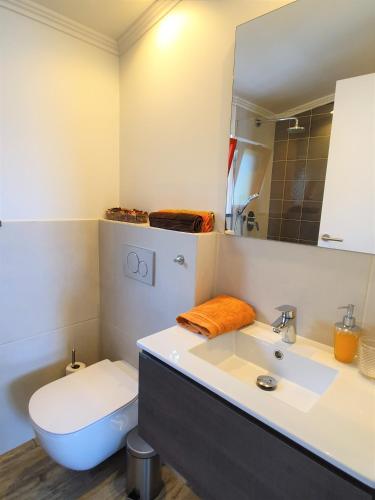 a bathroom with a toilet and a sink at Casinha de Nesquim in Calheta de Nesquim