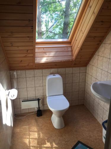 a bathroom with a toilet and a window at Laane Pansion in Käsmu