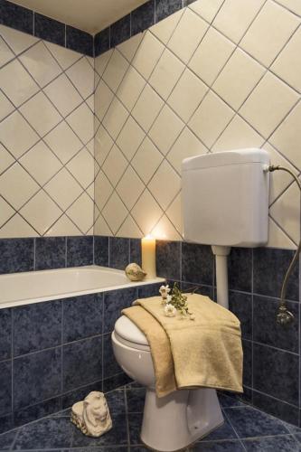 a bathroom with a toilet and a bath tub at House Erofili in Chania
