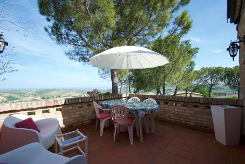 a patio with a table and chairs and an umbrella at Villa Vittoria in Citta' Sant'Angelo
