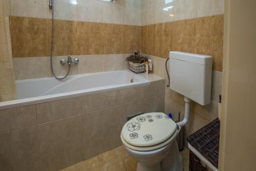 a bathroom with a toilet and a bath tub at Apartment Valerija in Jesenice