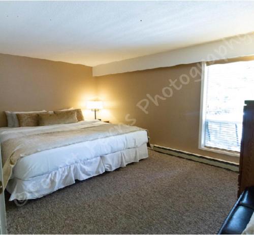 a bedroom with a large bed with a window at The Surf Lodge and Pub in Gabriola