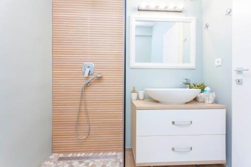 a bathroom with a sink and a shower door at Amazing View in Drasnice