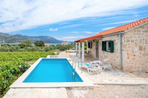 a villa with a swimming pool and a house at Vineyard House & Olive Grove House in Račišće