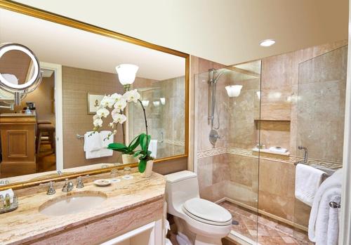 a bathroom with a toilet and a shower and a sink at Wedgewood Hotel & Spa - Relais & Chateaux in Vancouver