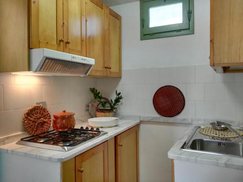 a kitchen with a stove top oven next to a sink at Agriturismo Francesca Stajano in Alezio