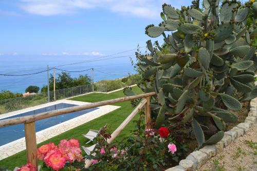 a garden with a cactus and flowers next to a pool at Borgo Rosso di Sera - Resort Country Chic in San Lucido