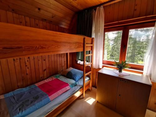 a bedroom with a bunk bed in a cabin at Chalet Stara Jelka Pokljuka in Zgornje Gorje