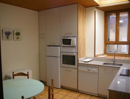 a kitchen with a sink and a microwave at Apartmento AZKOITI in Ochagavía