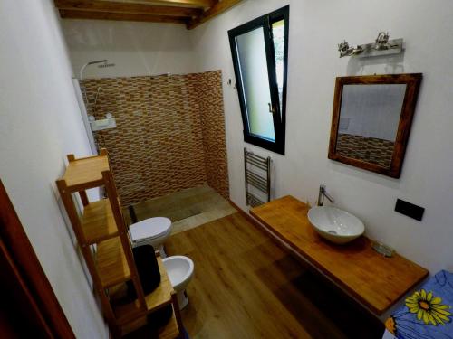 La salle de bains est pourvue d'un lavabo et d'un miroir mural. dans l'établissement Il Caldio, à San Casciano in Val di Pesa