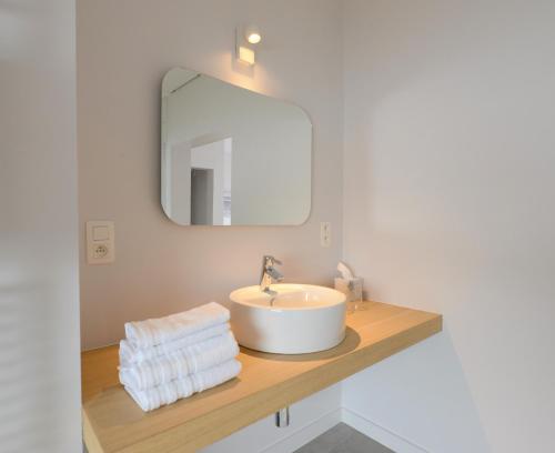 a bathroom with a sink and a mirror at B&B Villa Chantecler in Bruges