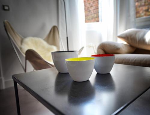 three bowls sitting on top of a table at B&B Villa Chantecler in Bruges