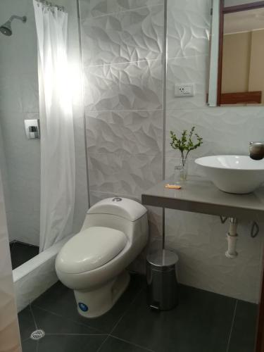 a bathroom with a toilet and a sink at Mística Boutique Hotel in Arequipa