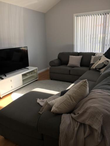 a living room with a couch and a television at The Gables of Denmark in Denmark