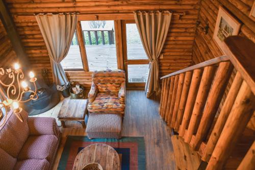 an overhead view of a living room in a log cabin at Clarens Log Cabin in Clarens