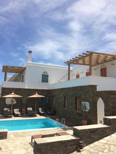 a house with a swimming pool in front of it at Imarkellis Boutique Villas in Pánormos