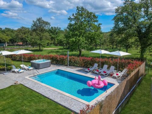 einen Pool mit einem rosa Schwimmer im Hof in der Unterkunft Holiday Home Villa Marina by Interhome in Vošteni