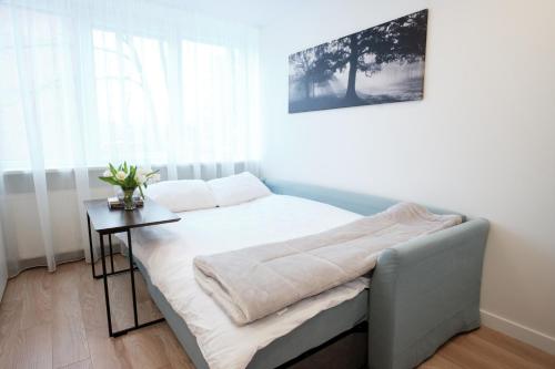 Кровать или кровати в номере Cosy studio near Akropolis and Švyturio arena