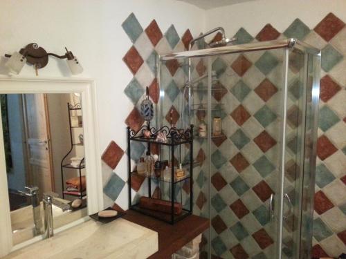 a bathroom with a shower and a mirror at la casa sull'arcobaleno 1 in Manta
