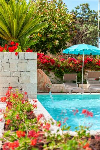 a swimming pool with a dog playing in the water at Acacia Palace in Marina di Ragusa