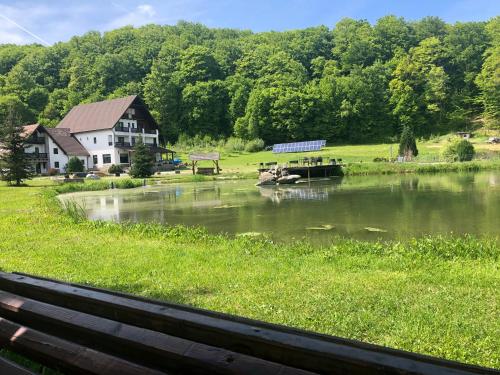 a house sitting next to a river with a house at Valea Salbatica in Şinca Nouă