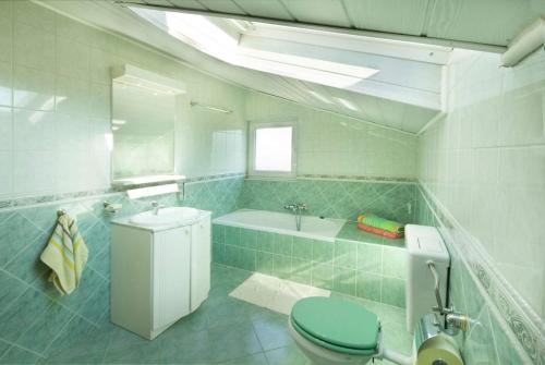 a bathroom with a toilet and a sink and a tub at Put Maslina 7 in Savudrija