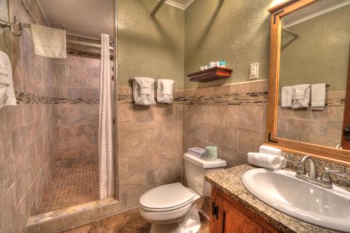 a bathroom with a toilet and a shower and a sink at Gatlinburg Inn in Gatlinburg