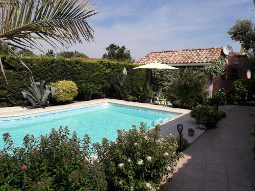 a swimming pool in the yard of a house at Les Cyprès Florentins in Colomiers
