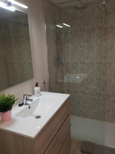 een badkamer met een wastafel en een douche bij Apartamento Apolo in Salou