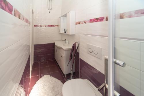 La salle de bains est pourvue de toilettes et d'un lavabo. dans l'établissement Mia, à Baška Voda